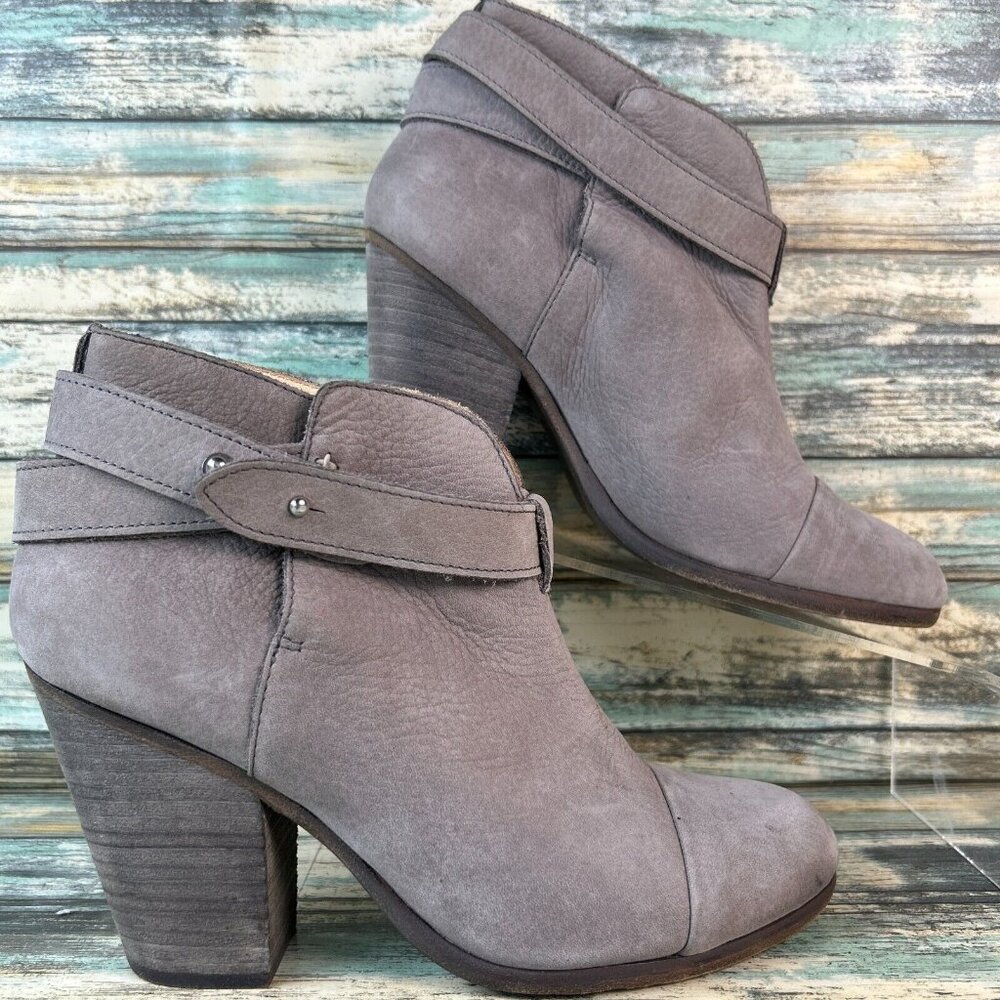 Rag & Bone Harrow Womens Sz 7 Ankle Bootie Gray Leather Block High Heel Slip On - Picture 2 of 11